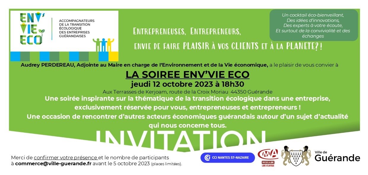 GUERANDE ATLANTIQUE VOUS INFORME ! SOIREE ENV’VIE ECO le 12 octobre 2023 à 18h30